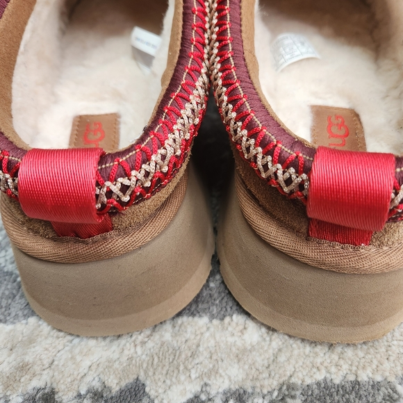 UGG Brown Suede Slippers with Red Stitching - Picture 2 of 8
